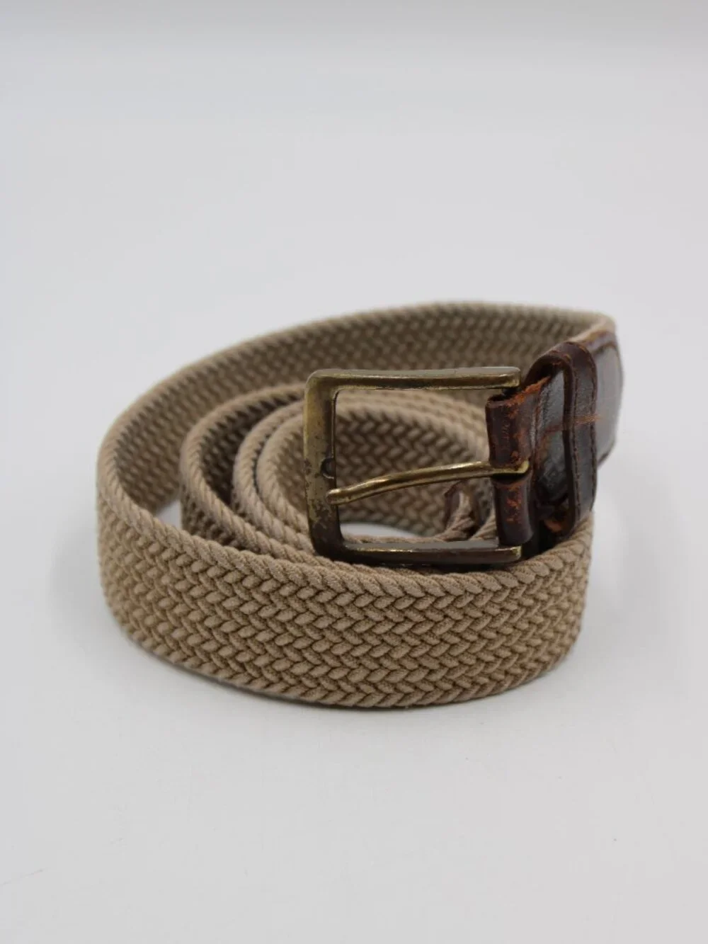 Dockers Tan Braided Stretch Cord Belt Mens Size 40 Brown Leather Ends Work Golf